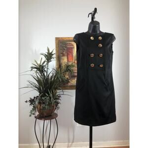 Shoshanna Dress Womens Size 0 Black Sleeveless Shift Gold Button Career